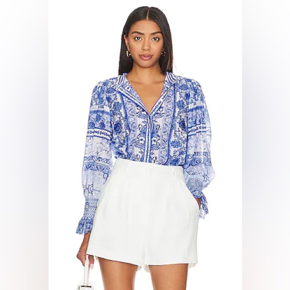 Alice + Olivia Blue and White Top